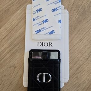 Dior Quilted Black Phone Case Card Holder with Silver Logo
